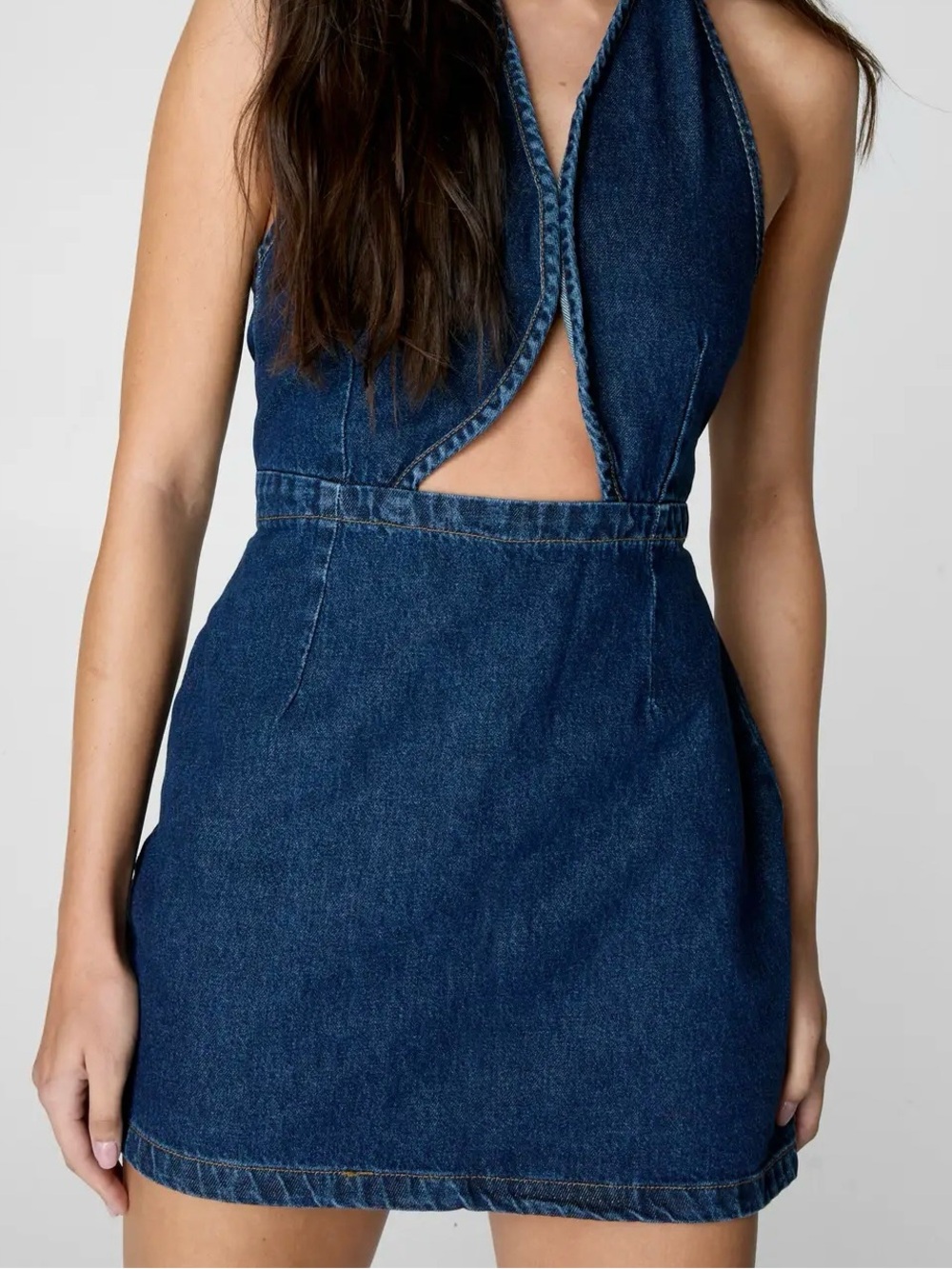 NWT Nasty Gal Denim Halter-Neck Mini Dress, 12